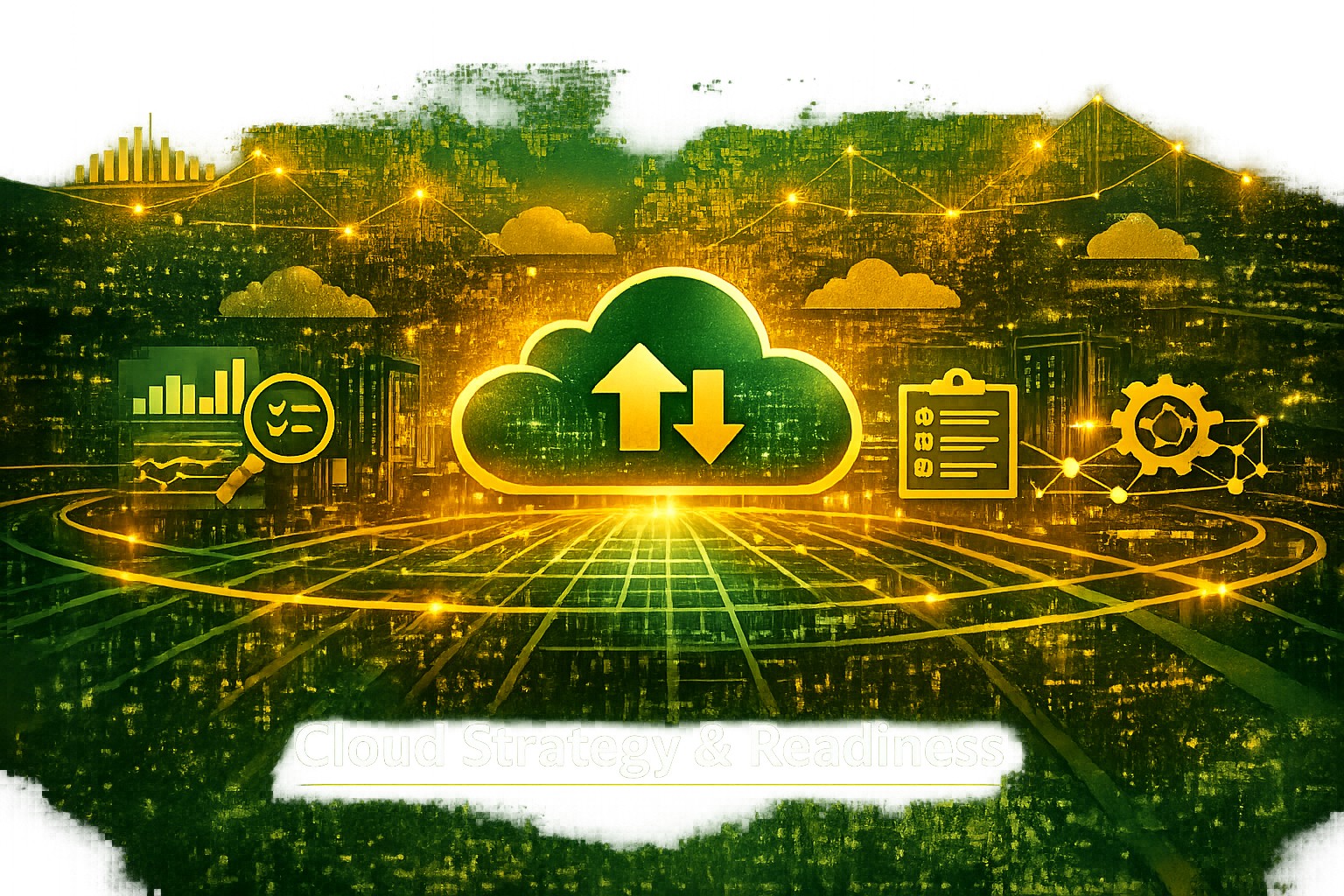 Cloud Strategy and Readiness Background showing digital cloud infrastructure
